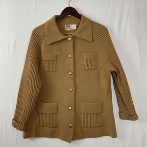 VTG 60s 70s Cozy Montgomery Ward Cardigan Button Sweater Camel size 42